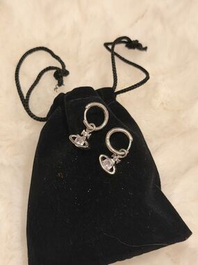 Vivienne Westwood
 Silver Hoop Earrings with Orb Charm - Clear Crystal Accent